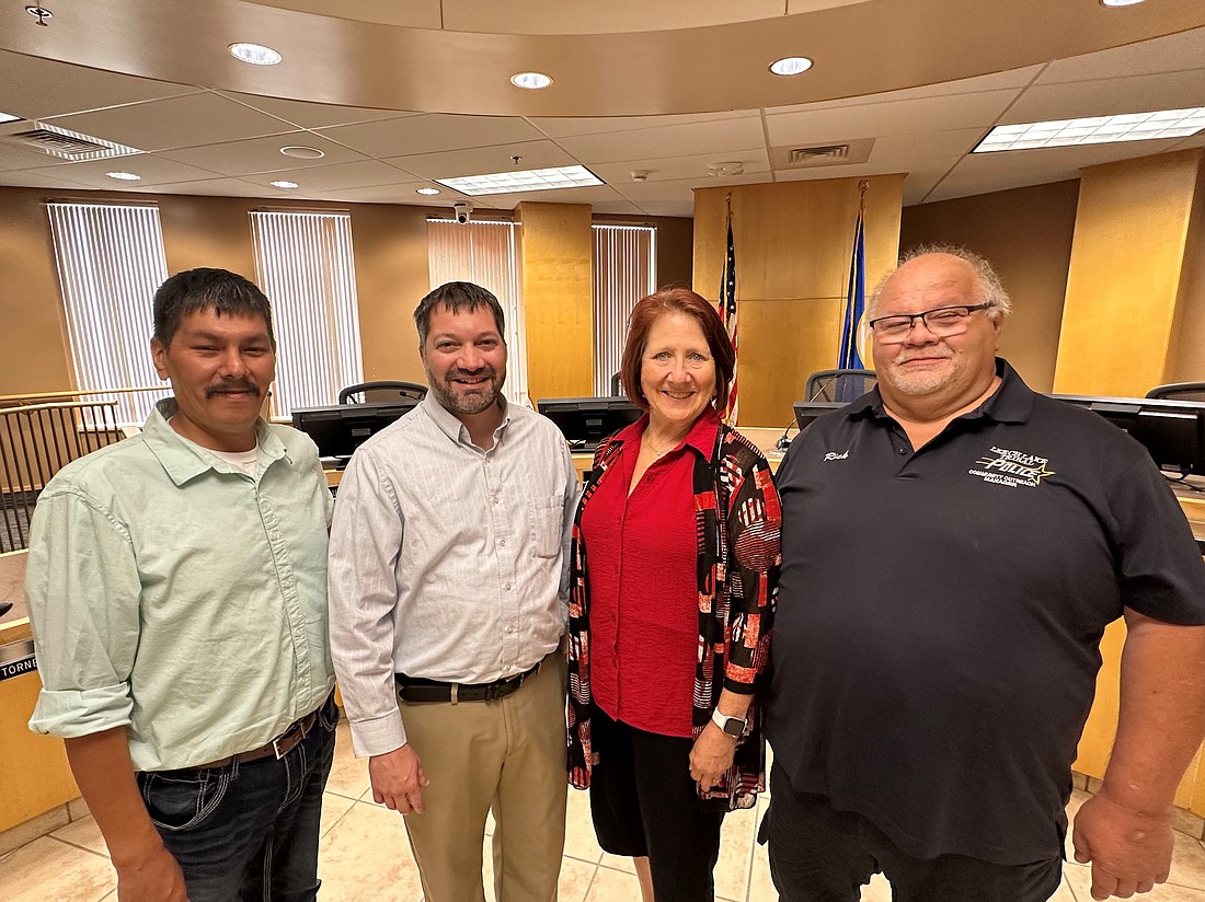 From left to right: Current AMC District 2 Director Tim Sumner (Beltrami County Commissioner), new Alternate Director Joe Gould (Beltrami County Commissioner), AMC President Mary Jo McGuire (Ramsey County Commissioner), and new District 2 Director Rick Haaland (Cass County Commissioner). Photo submitted.