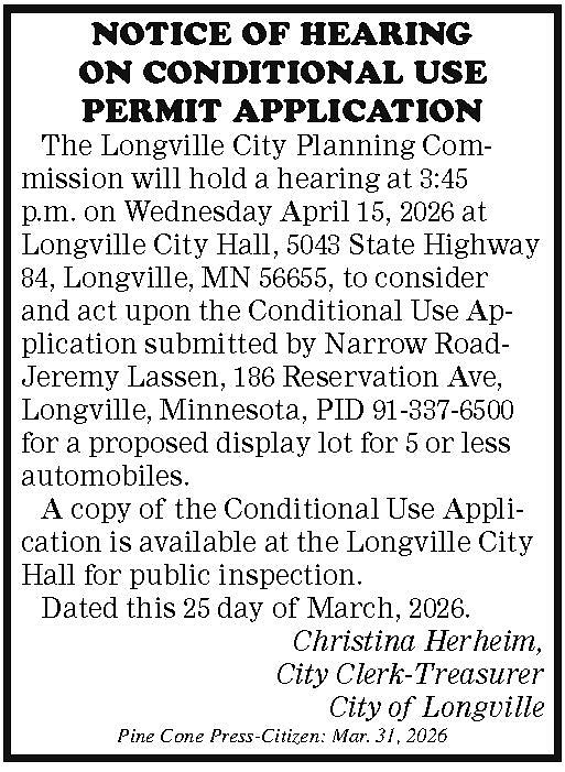 Featured image for article: City of Longville public hearing 3-31-26